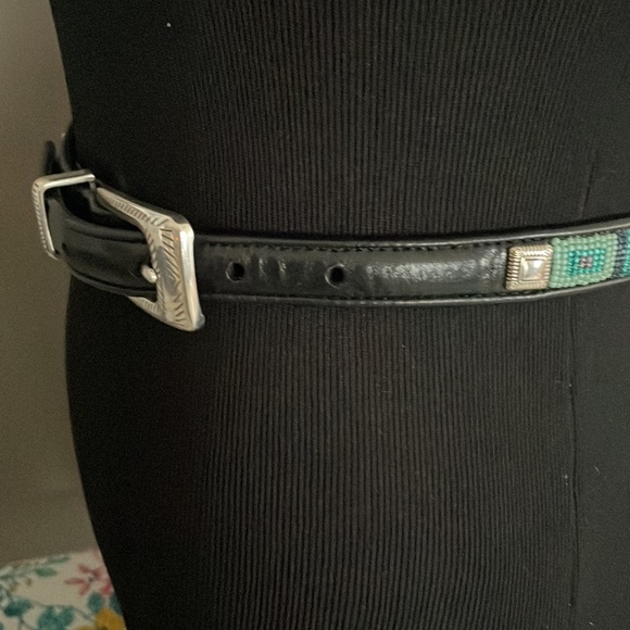 Vintage Brighton Belt southwestern beaded black leather small 28 - Picture 5 of 10